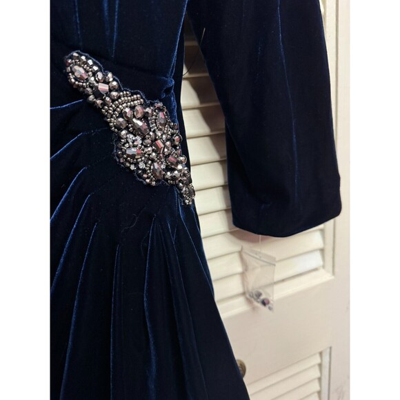 Alex Evenings Dress Women 14 Plus Navy Blue Side-Ruched Beaded Event Occasion - Picture 3 of 8